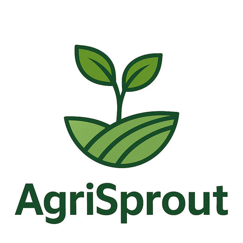Illustration of a plant growing out from behind hills and the word AgriSprout below the illustration.