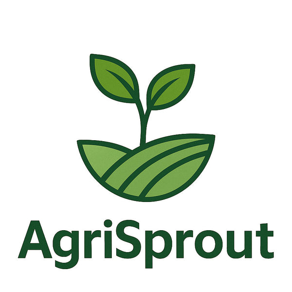 Illustration of a plant growing out from behind hills and the word AgriSprout below the illustration.