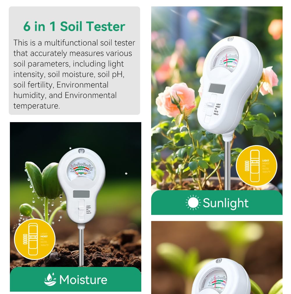 6-in-1 Digital Soil Tester for Plants & Gardens