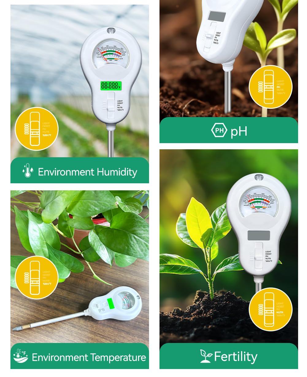 6-in-1 Digital Soil Tester for Plants & Gardens