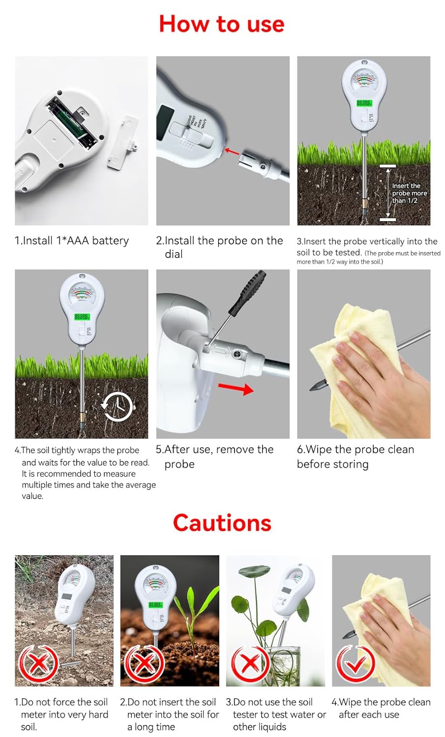 6-in-1 Digital Soil Tester for Plants & Gardens