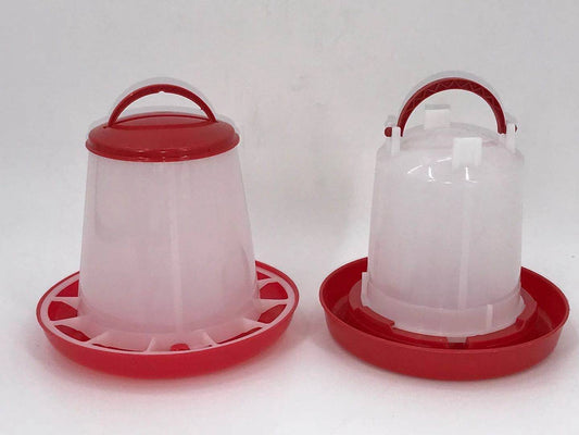 Compact chicken waterer and feeder set