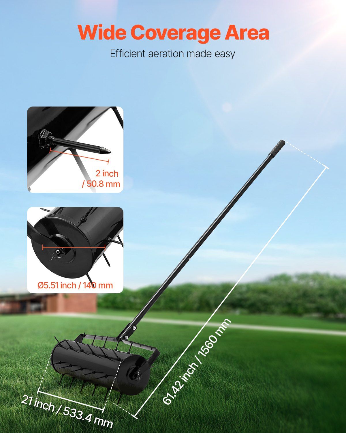 Manual Rolling Lawn Aerator with 2-Inch Spikes