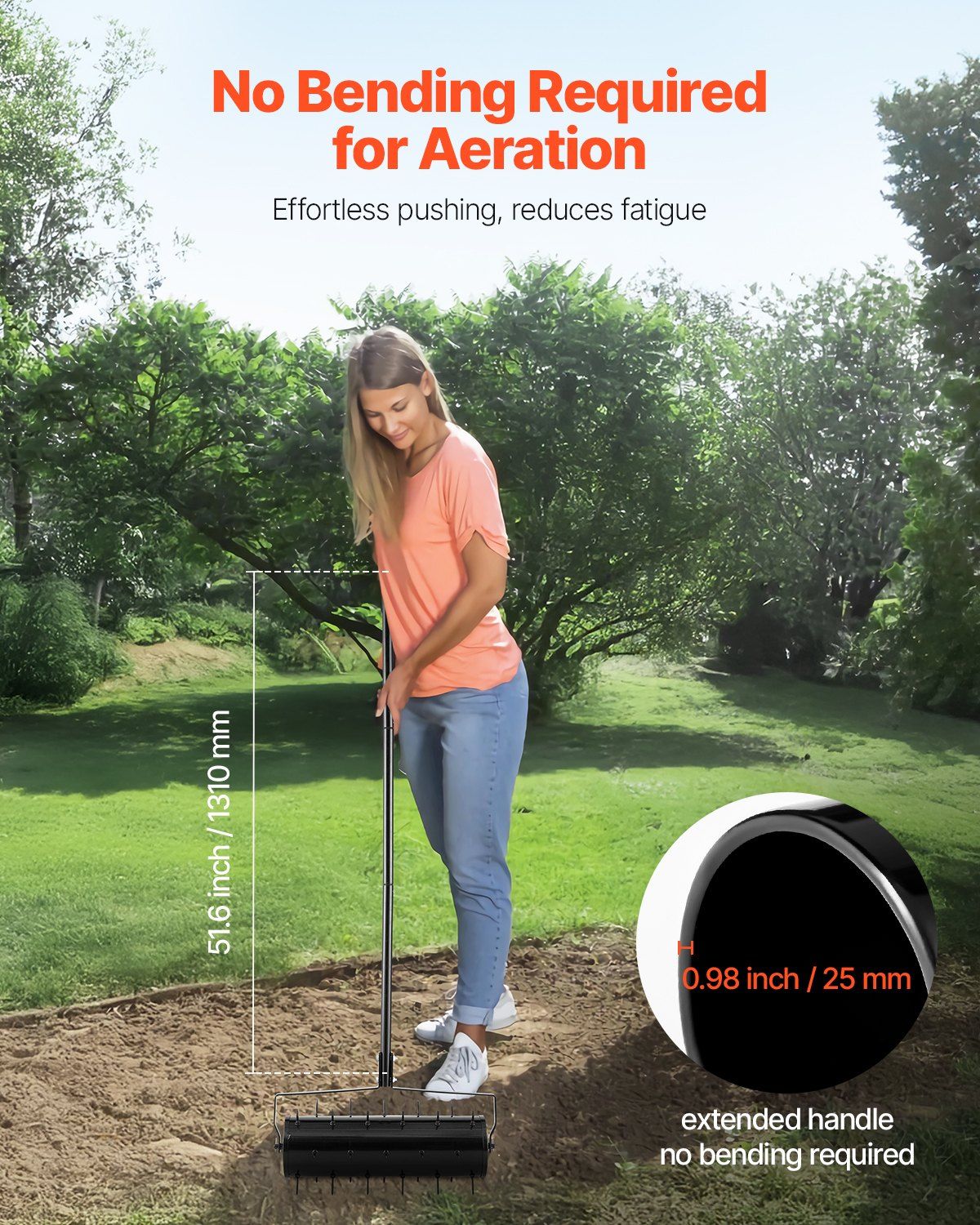 Manual Rolling Lawn Aerator with 2-Inch Spikes