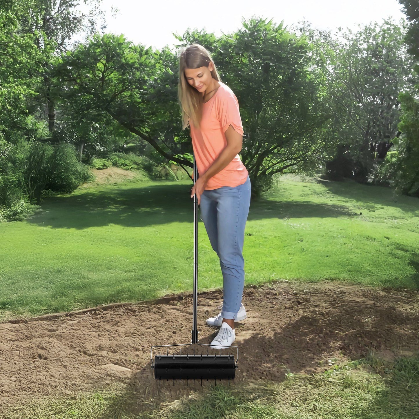 Manual Rolling Lawn Aerator with 2-Inch Spikes